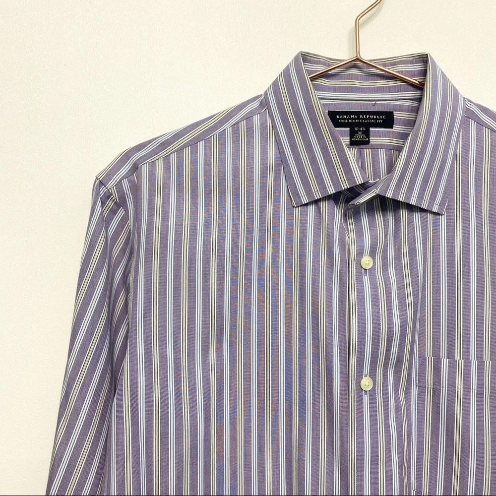 banana republic | purple stripe non-iron button down shirt m